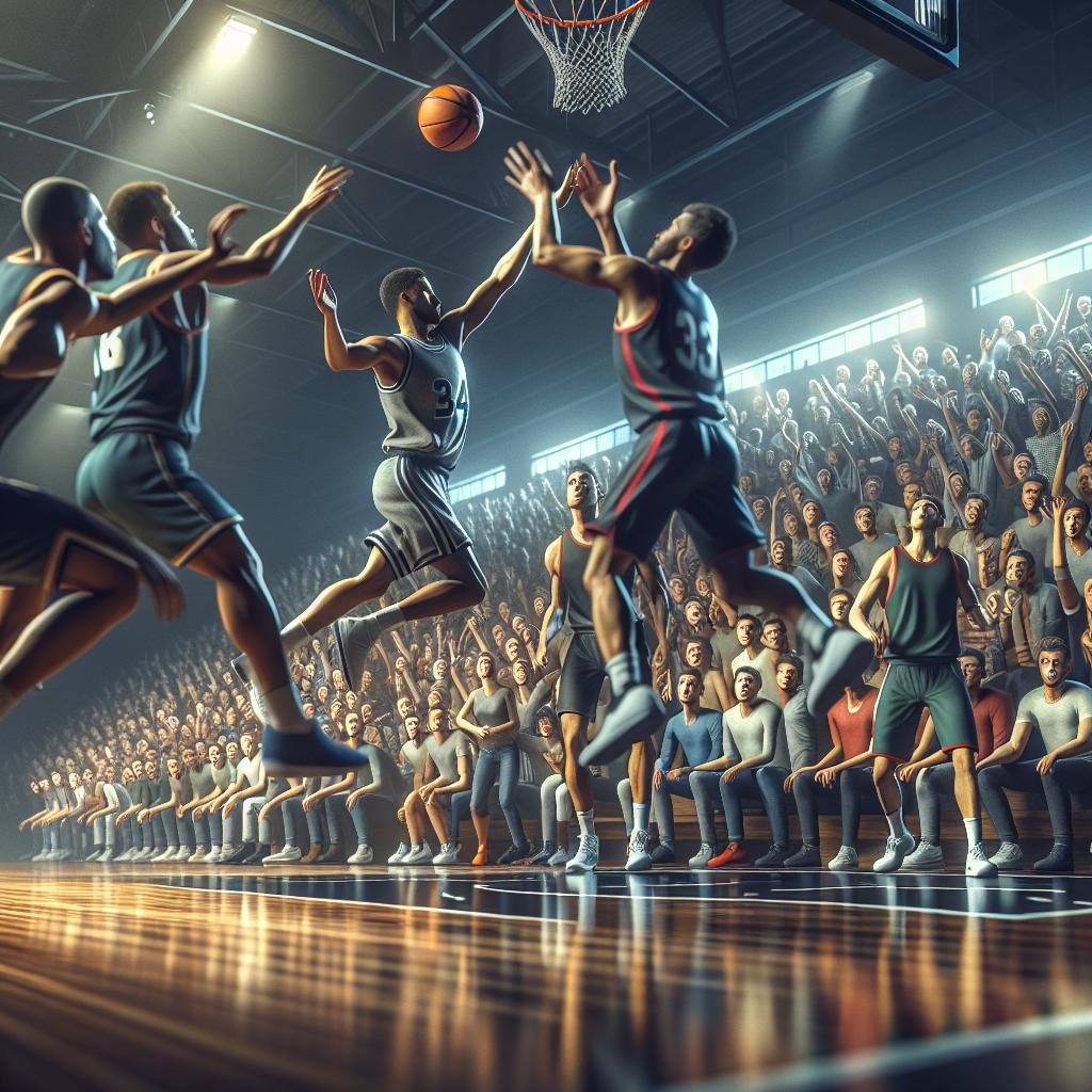 Basketball court action shot.
