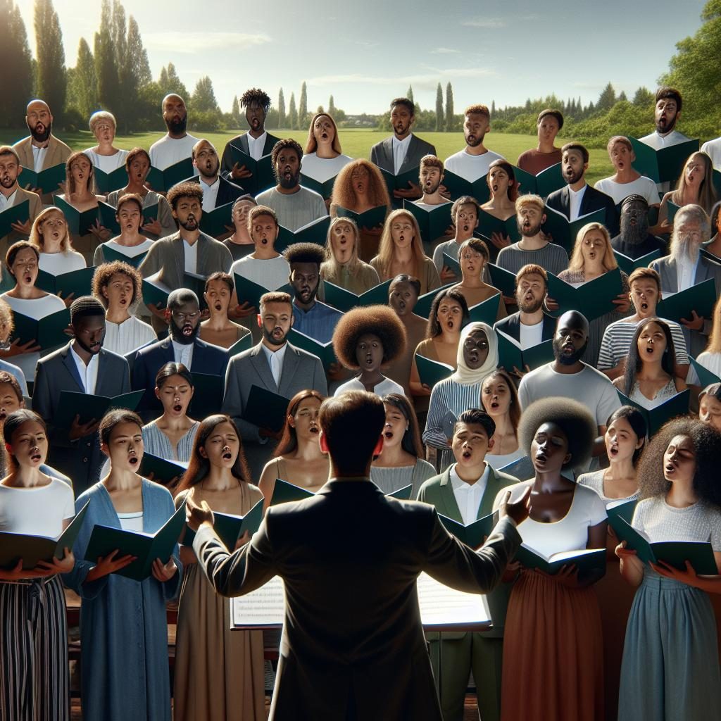 University choir performing outdoors.