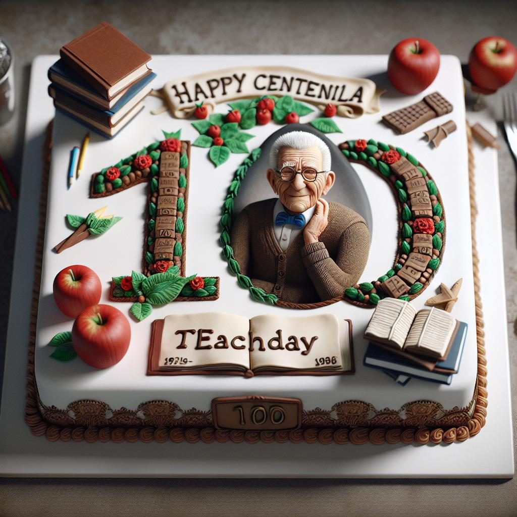 Elderly teacher's centennial cake.