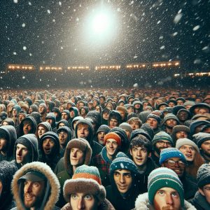 Concert crowd in snow.