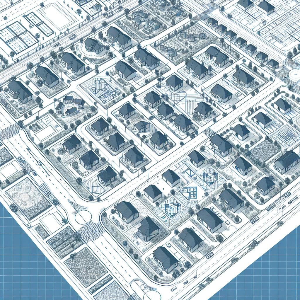 Suburban neighborhood blueprint concept.
