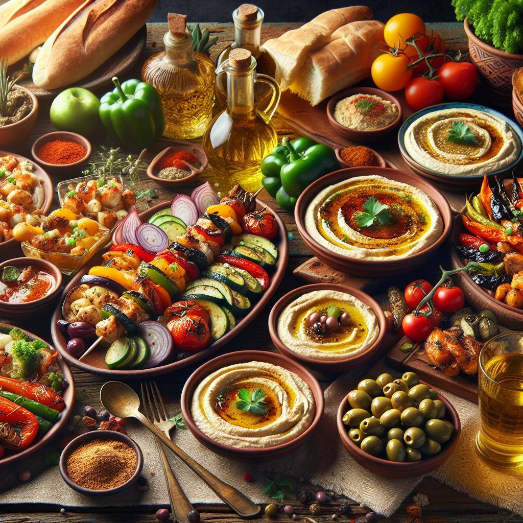 Colorful Mediterranean Food Spread