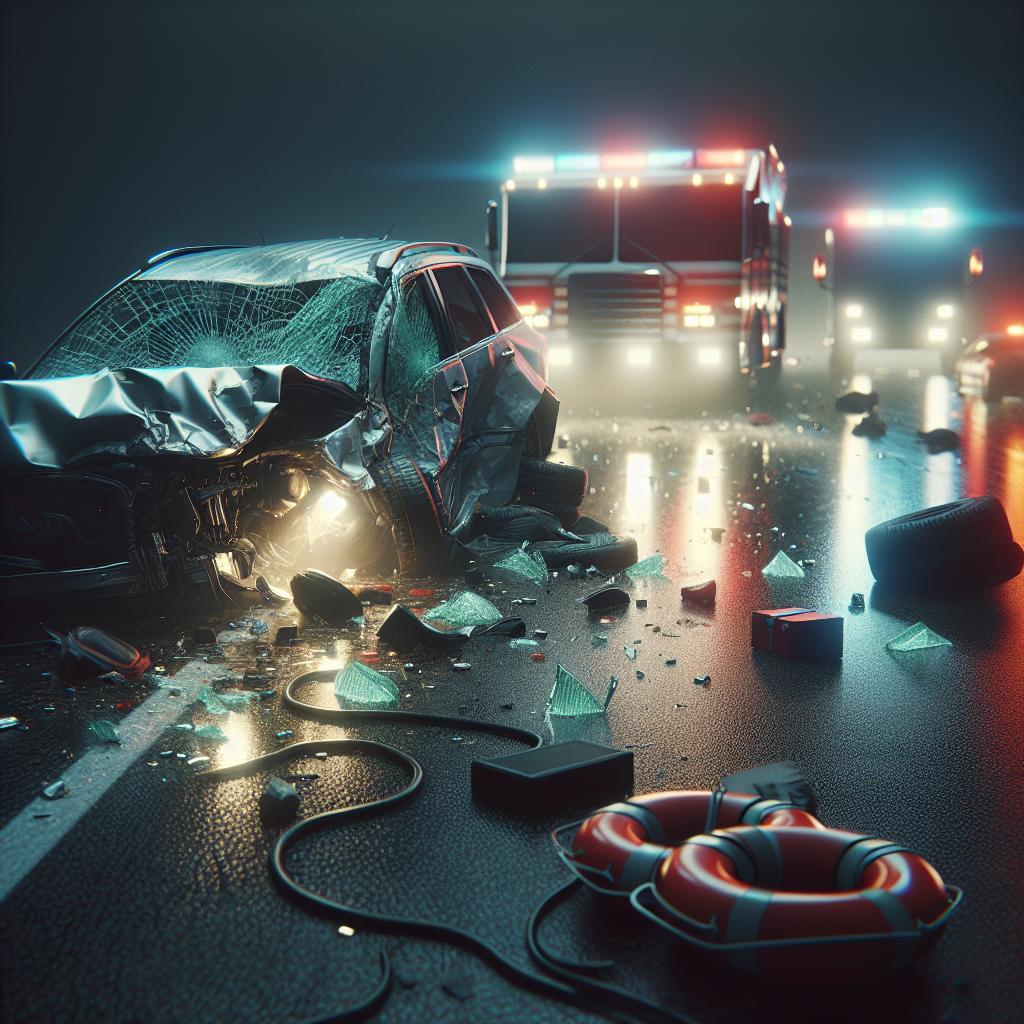 Traffic collision aftermath illustration.