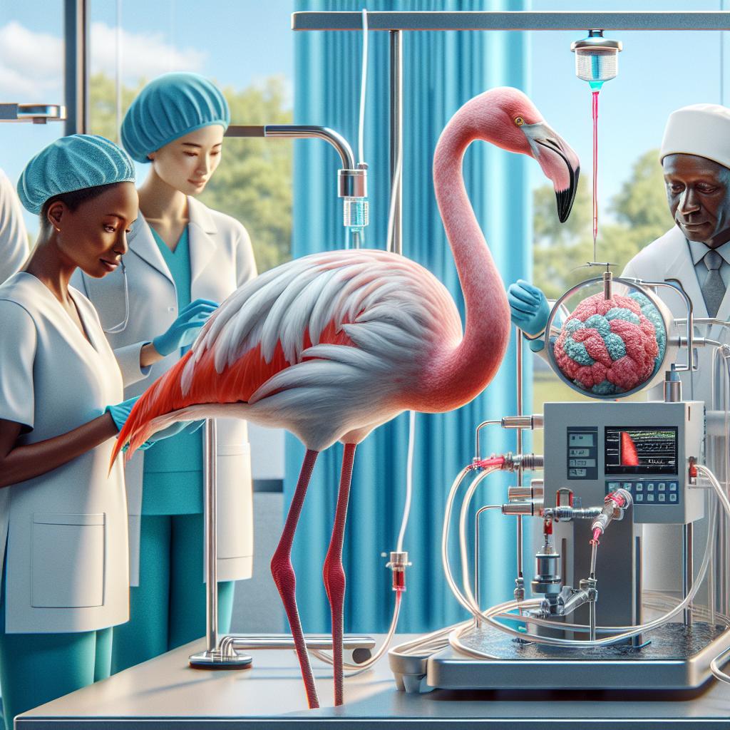Flamingo undergoing cancer treatment.