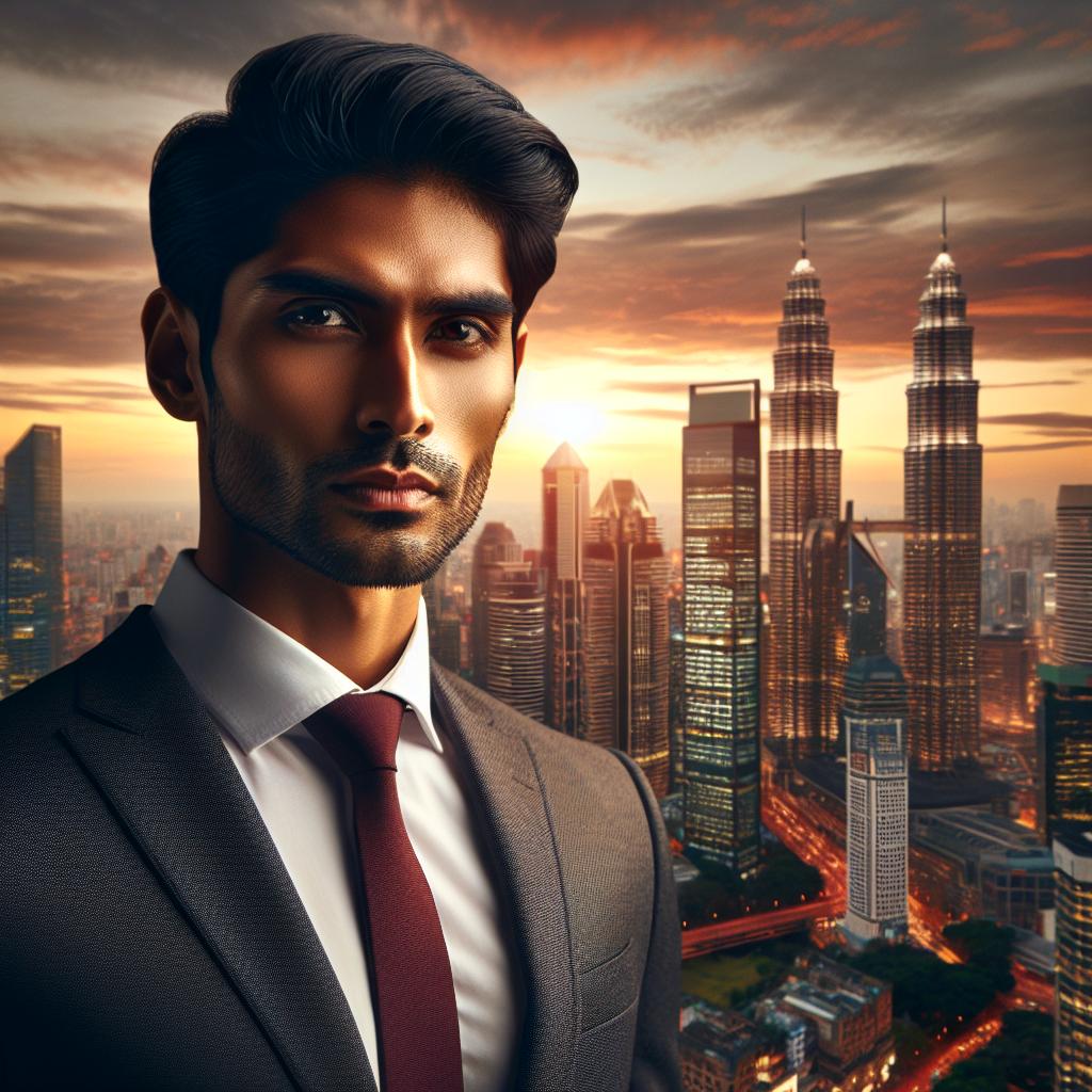 City skyline with businessman.