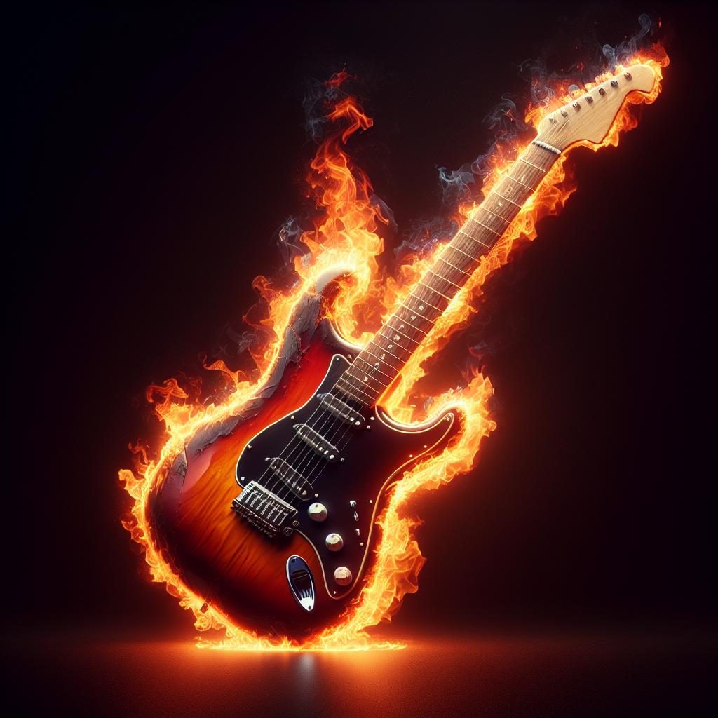 Electric guitar on fire.