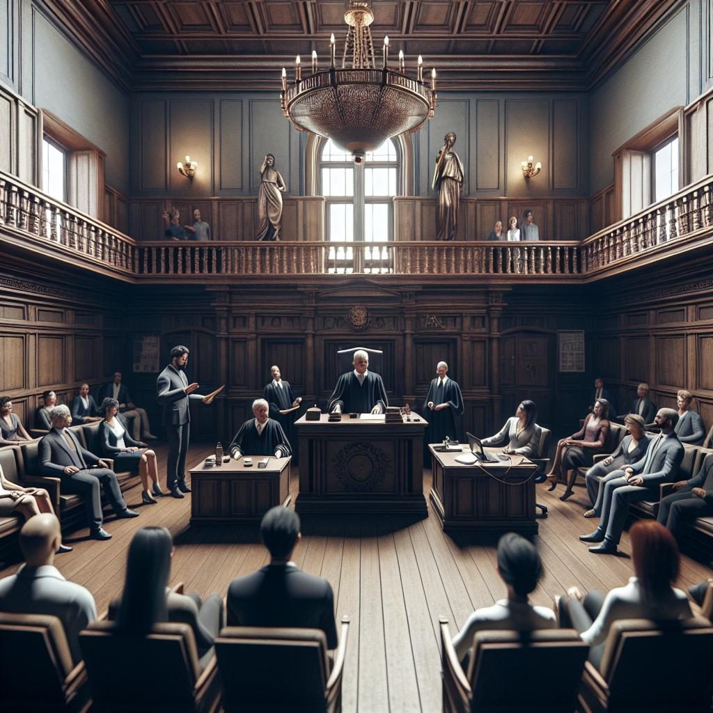 Courtroom drama unfolding visually