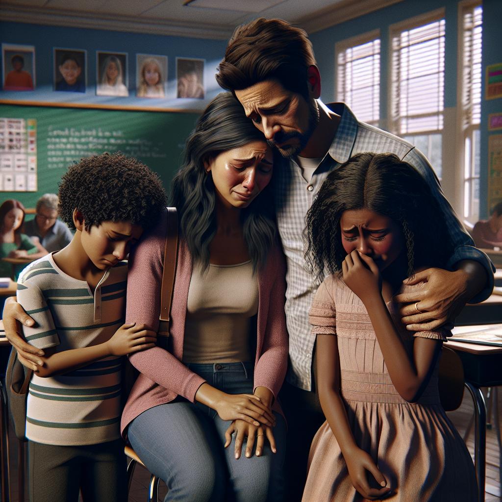 Family grieving at school.