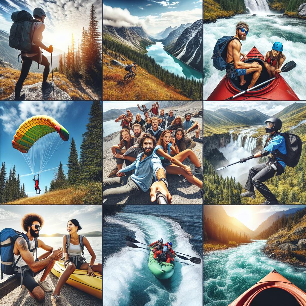 Outdoor adventure activities collage