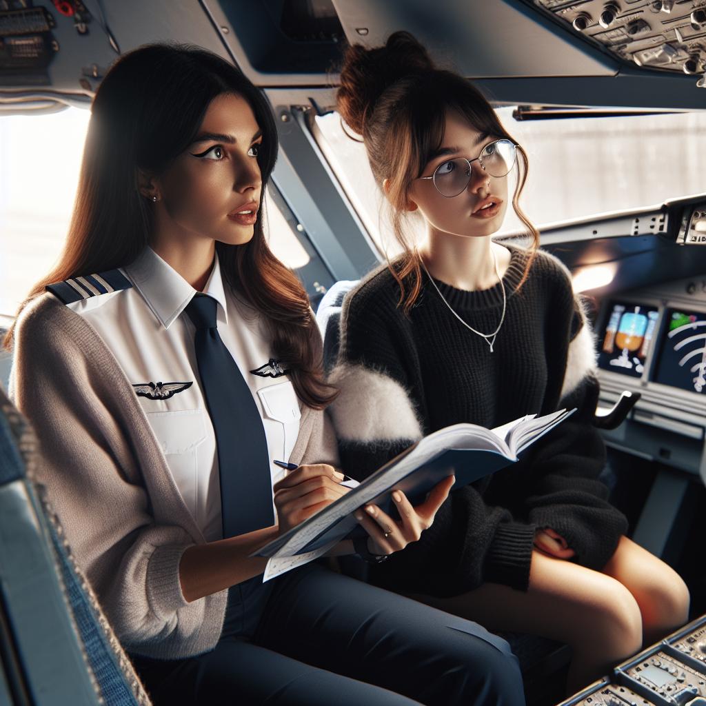 Female pilot mentoring girls.