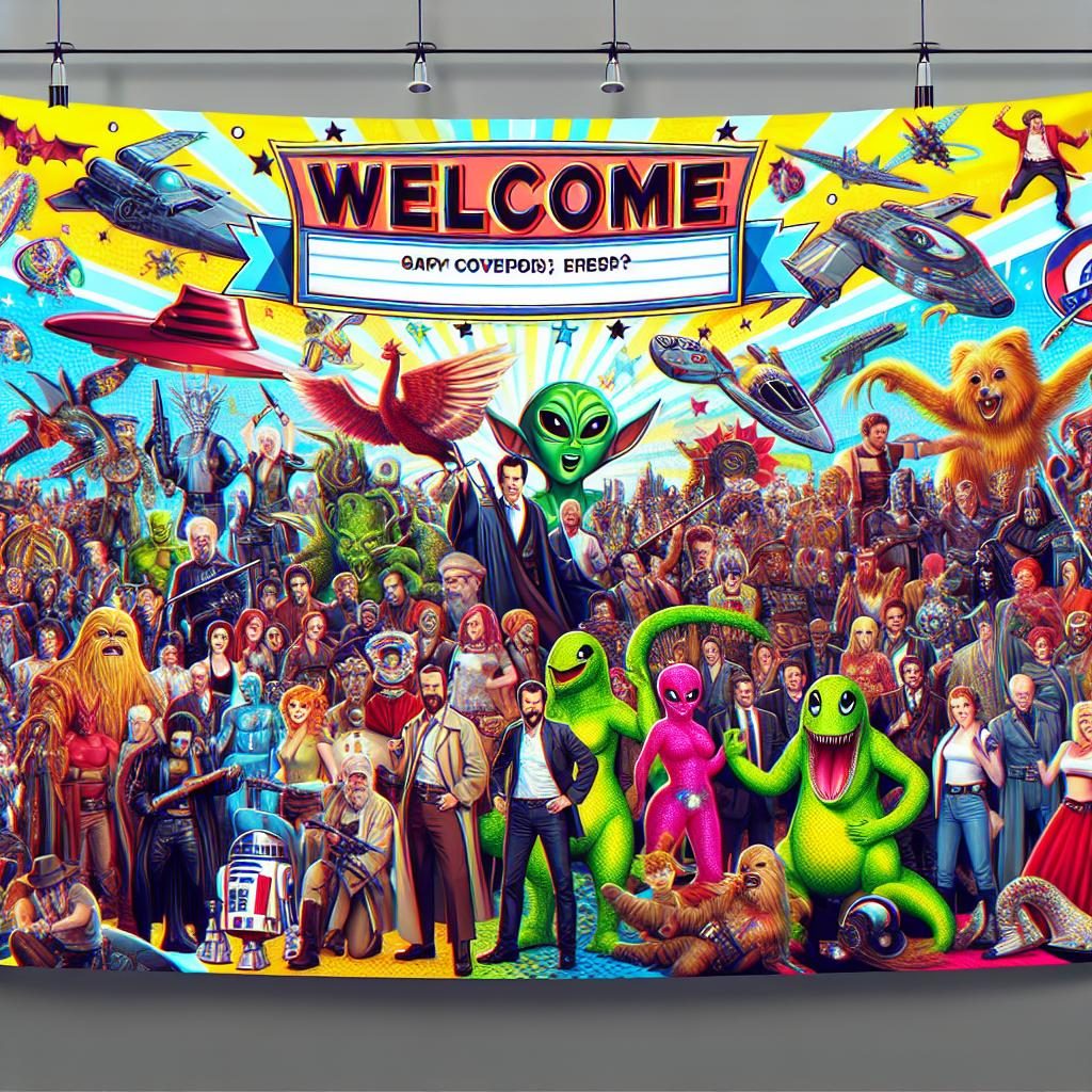 Comic con welcome banner.