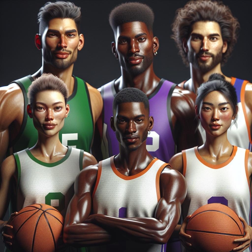 Diverse basketball team portrait.