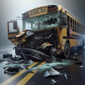Crashed school bus aftermath.