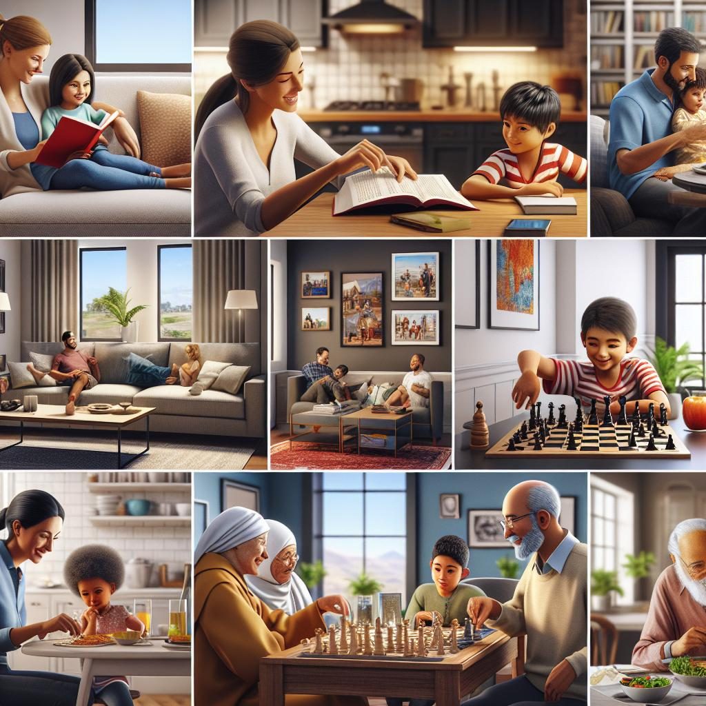 Diverse families in home.