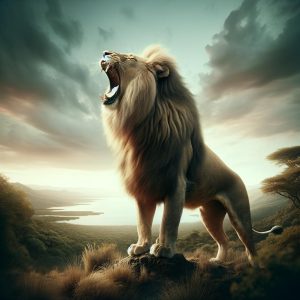 Lion roaring proudly alone.