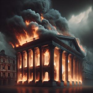 Historic building on fire