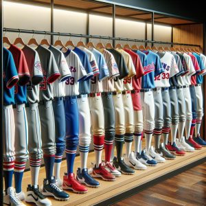 Baseball team uniform display.