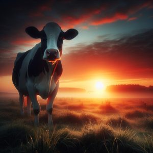 Milk cow at sunrise.