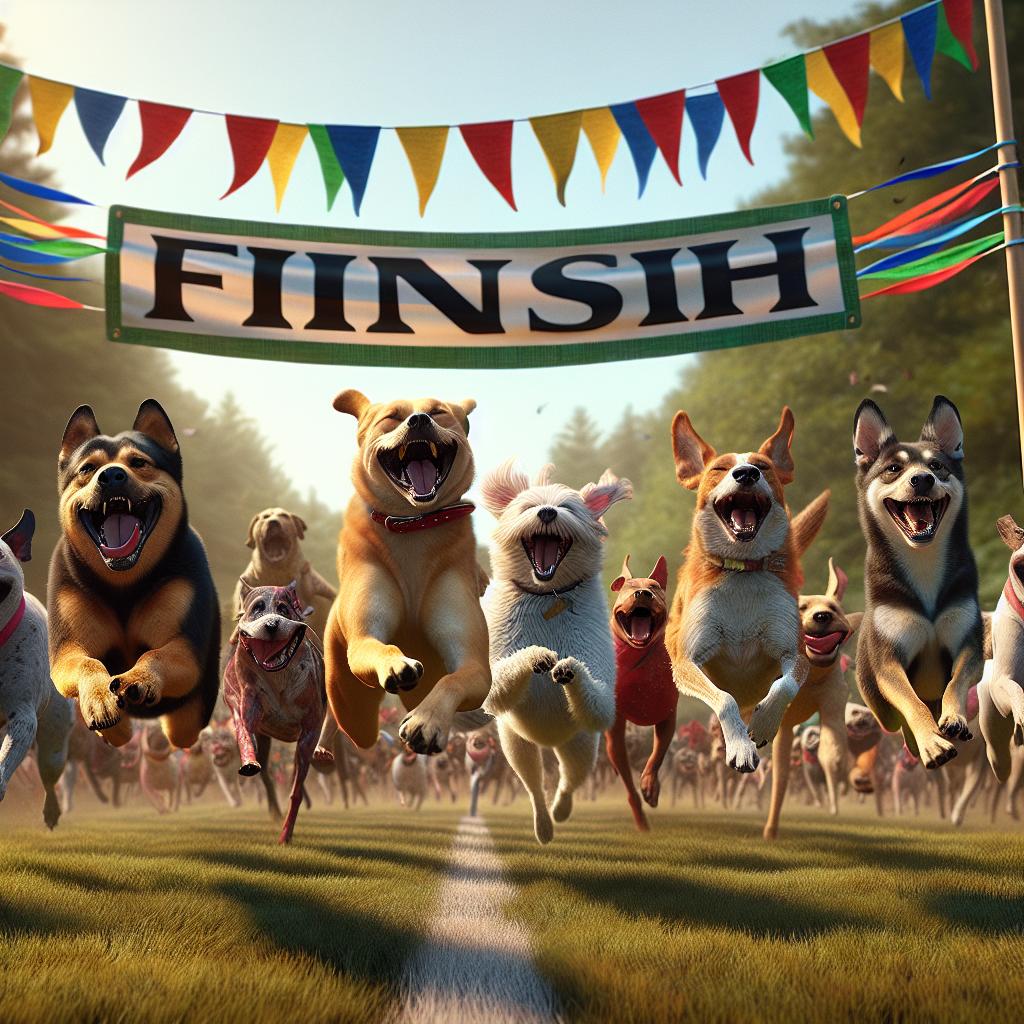 Happy dogs crossing finish line