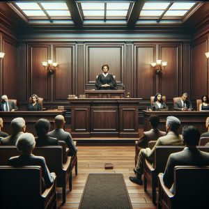 Courtroom trial illustration concept.