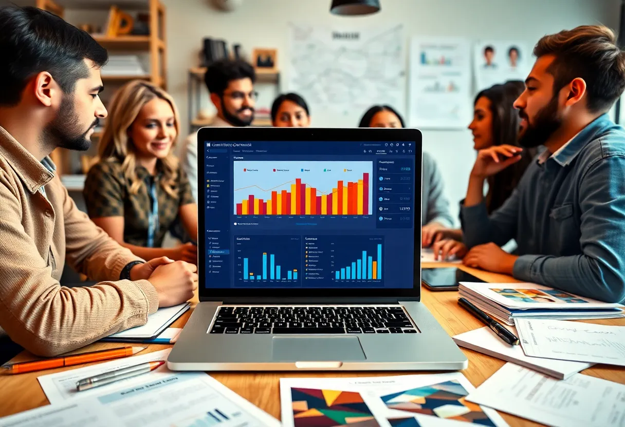 A team brainstorming content marketing strategies in a digital workspace.