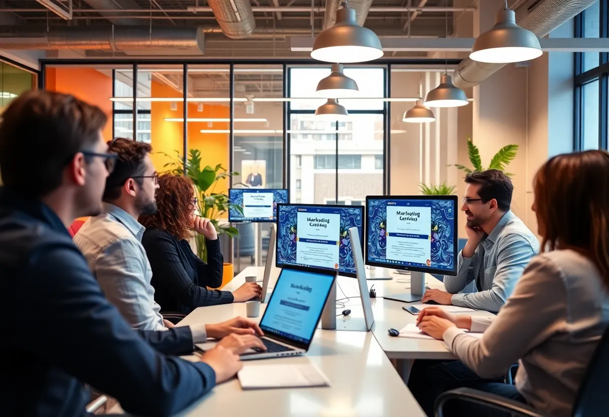 Individuals learning digital marketing certifications online