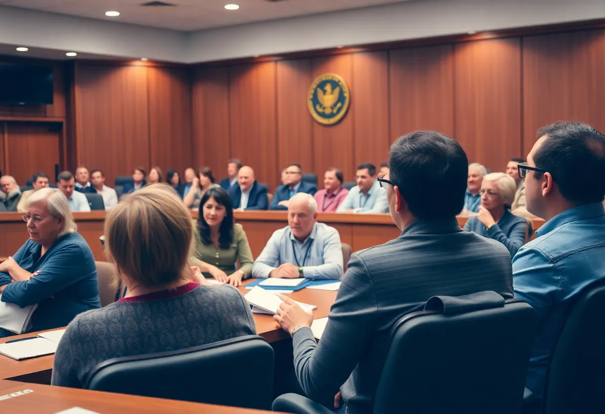 Citizens engaged in a discussion about development regulations in a council chamber