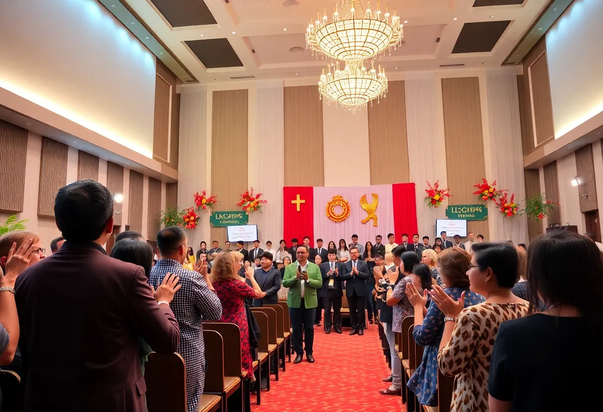 Induction ceremony at Greenville Hall of Fame with attendees celebrating.