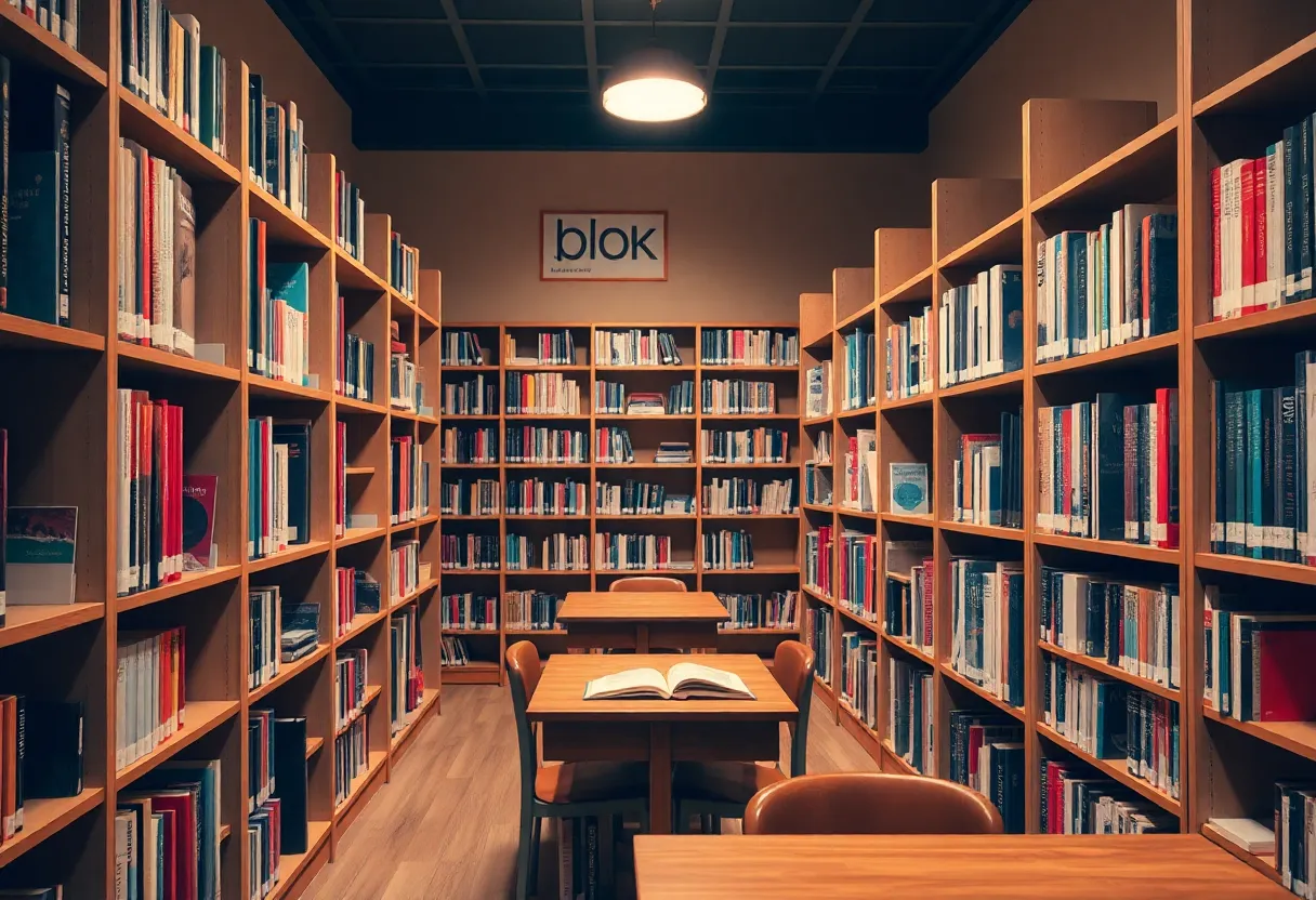 A school library with empty shelves representing book removal