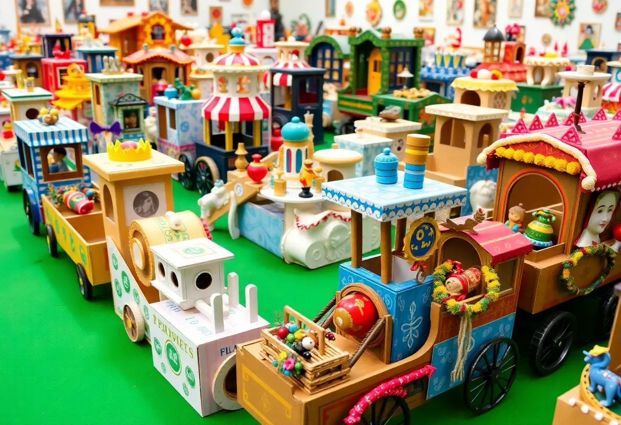 Colorful miniature floats at the tiny float exhibition