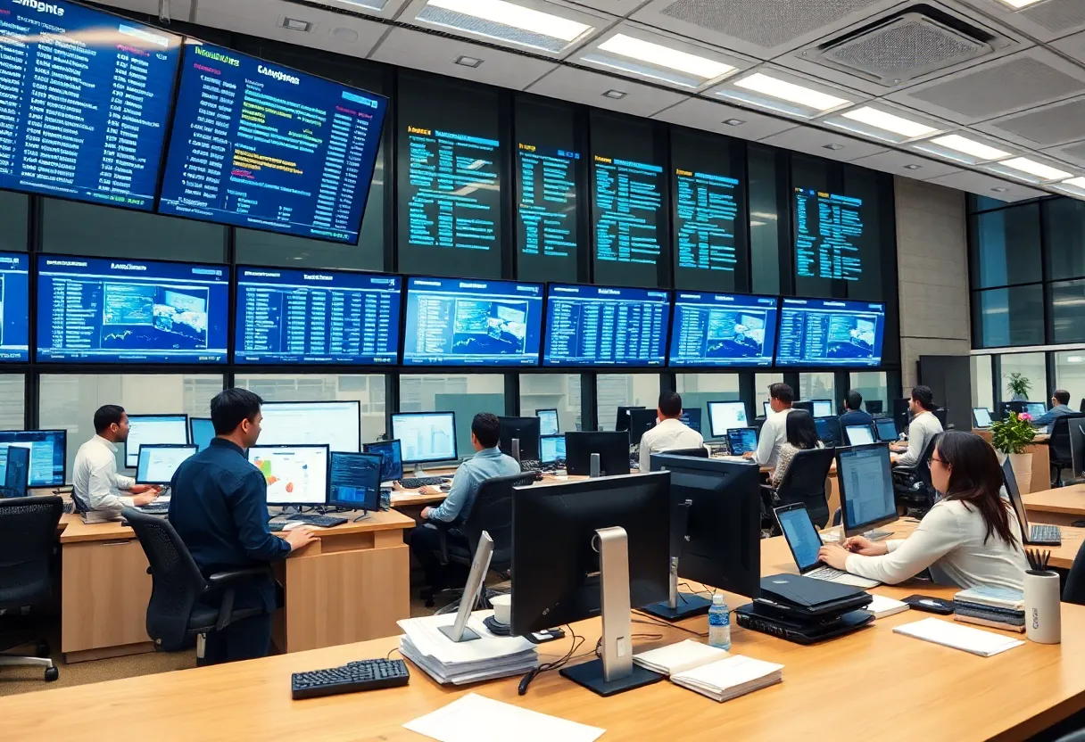 Government office with professionals working on financial systems