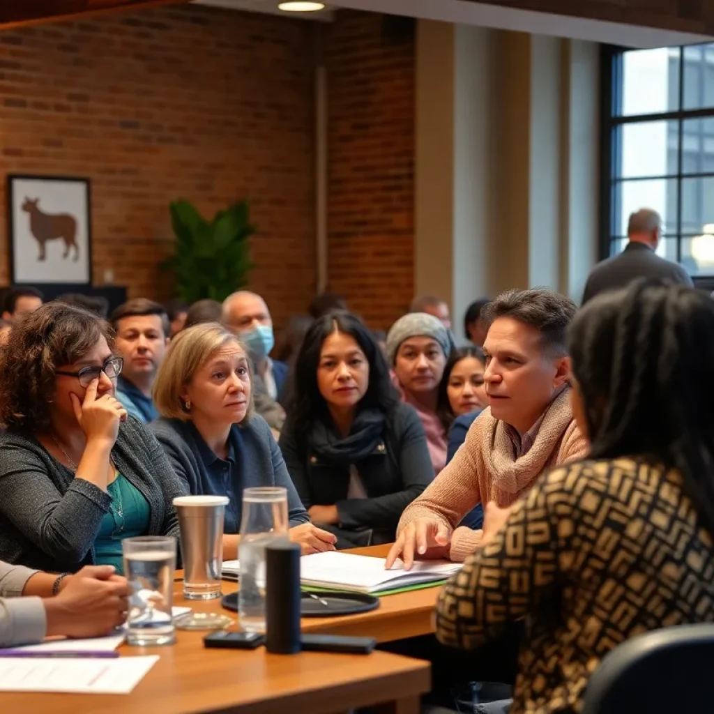 Community members discussing eviction solutions