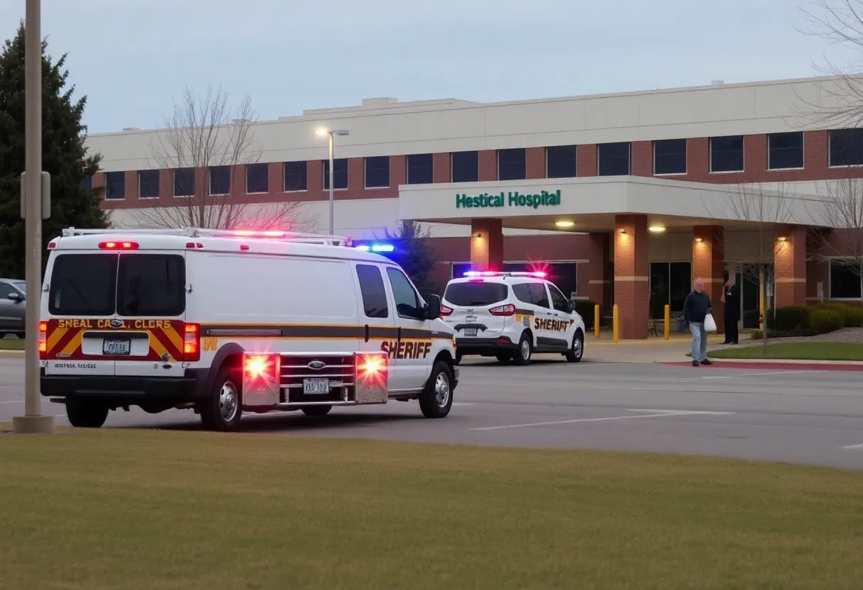 Sheriff's vehicles parked outside hospital in Greenville after deputies were injured during training.