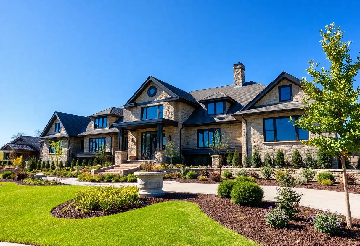 Exterior view of a luxury home in Greenville surrounded by greenery