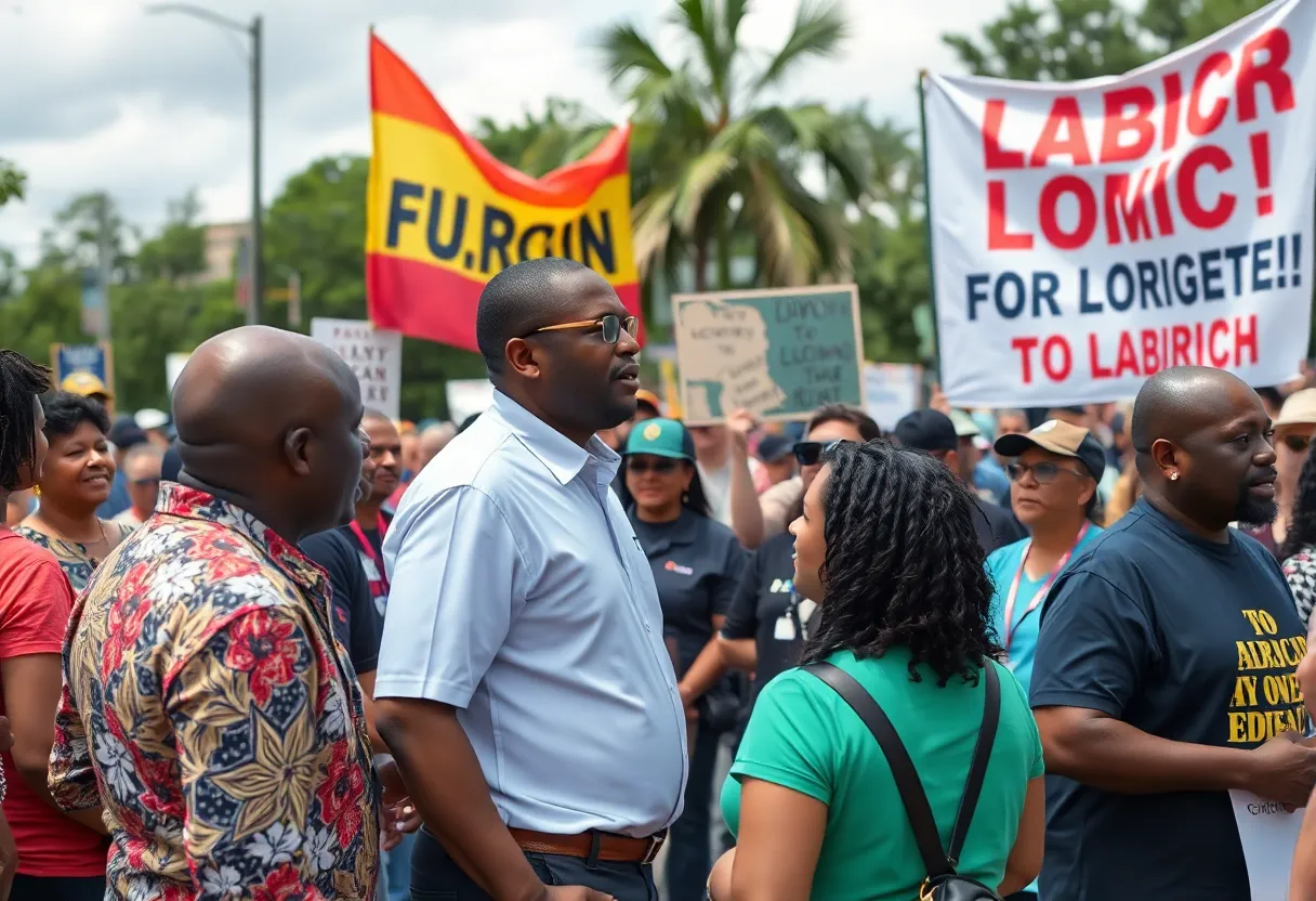 Crowd at a political rally for labor rights in South Carolina