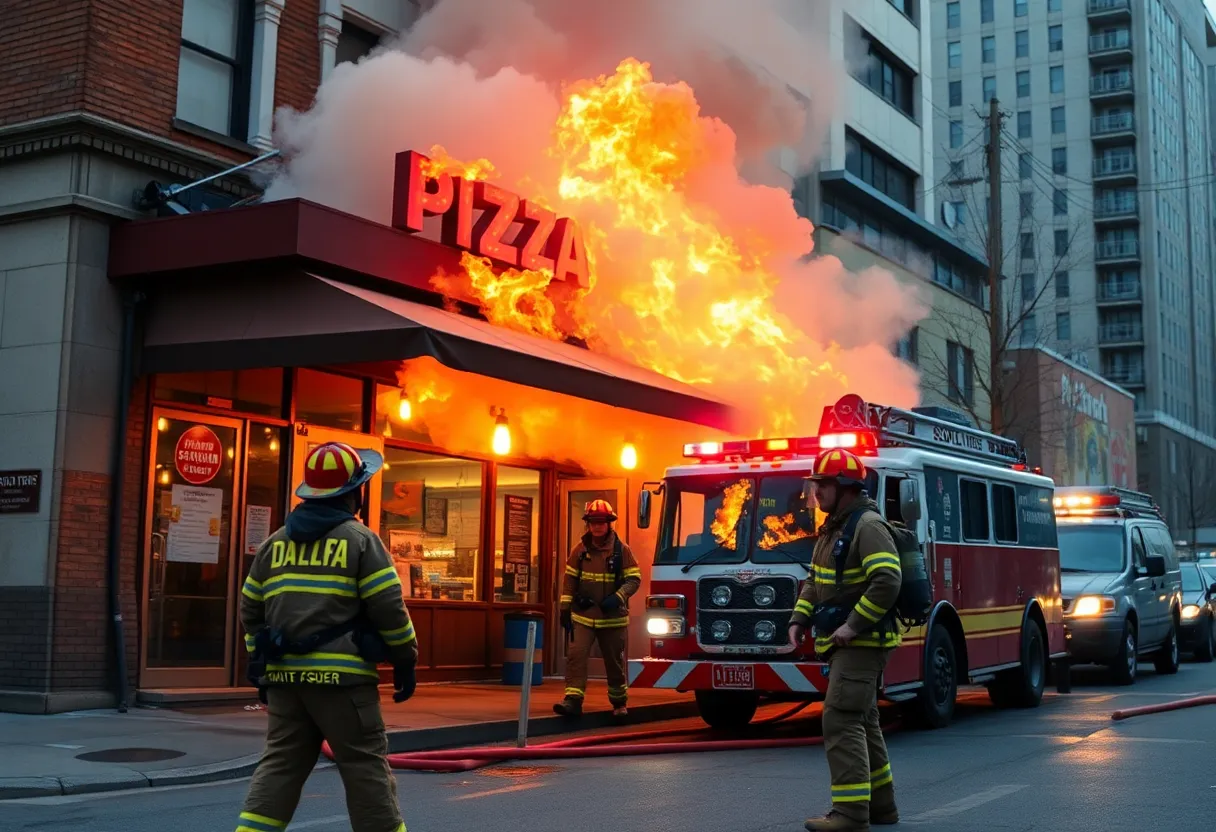 Firefighters battling a fire at Marco's Pizza