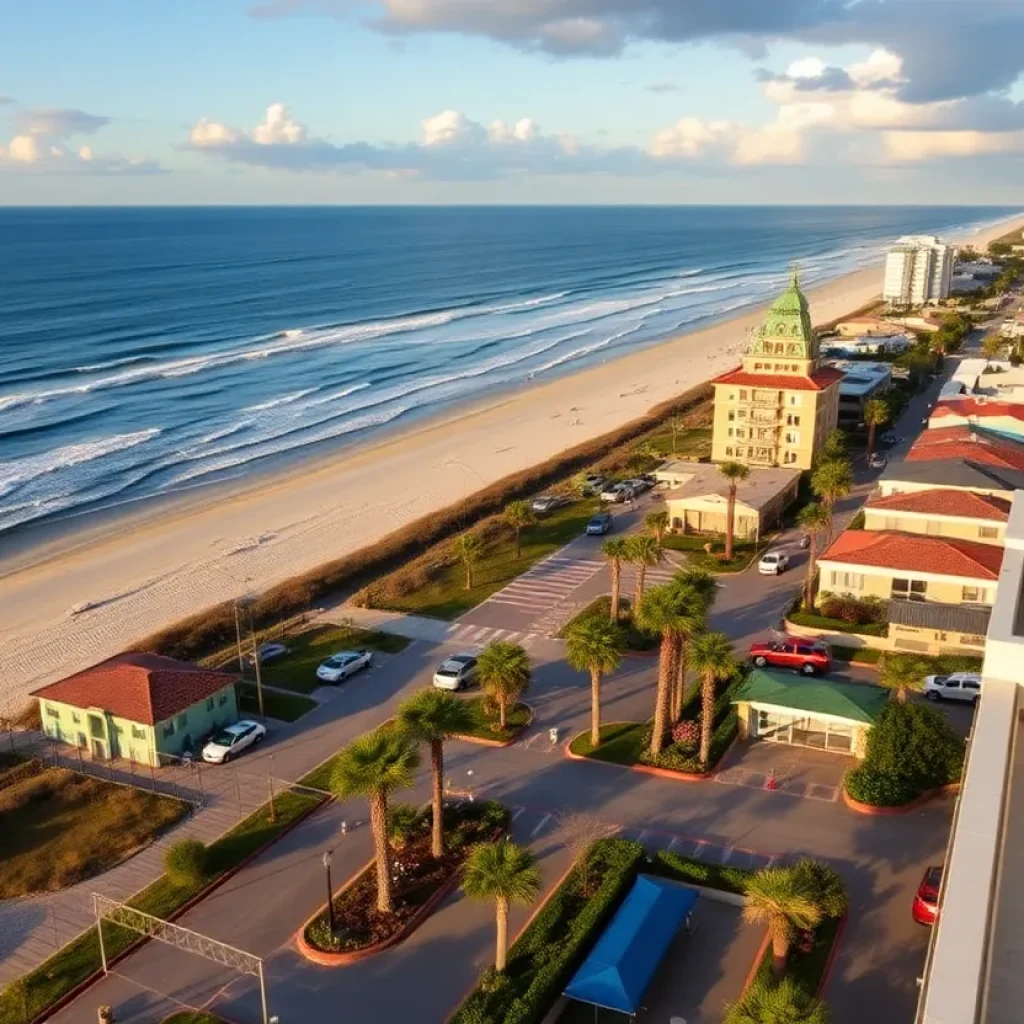 Panoramic view of Myrtle Beach with ocean waves and sandy shores