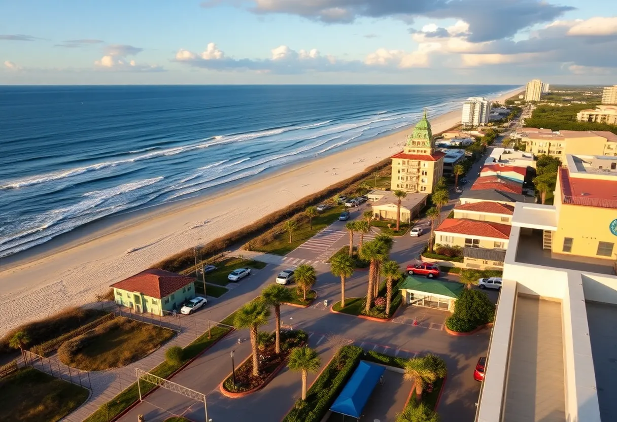 Panoramic view of Myrtle Beach with ocean waves and sandy shores