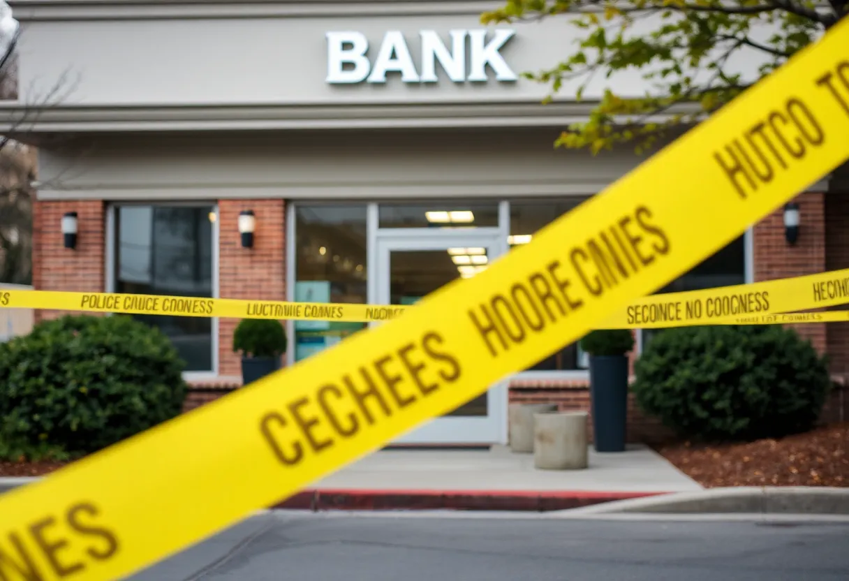 Police tape surrounding the bank where a shooting occurred