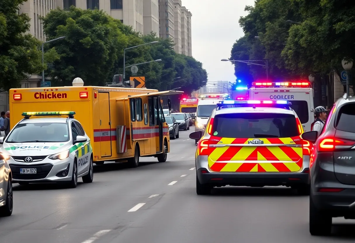 Scene of a chicken truck accident involving a fleeing suspect in Greenville