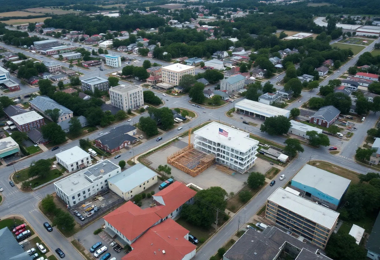 Aerial view of Columbia SC showing recovery efforts after Hurricane Helene