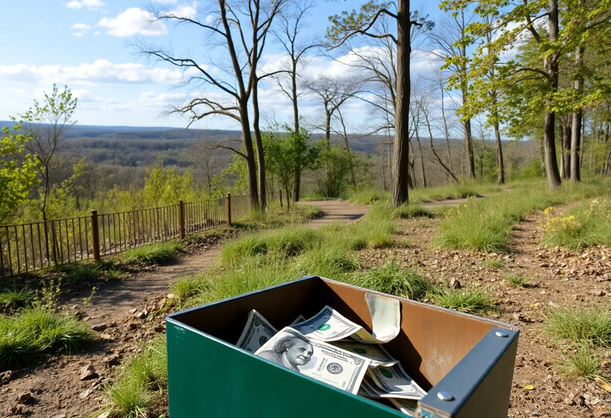 Broken cash donation box at Conestee Nature Preserve