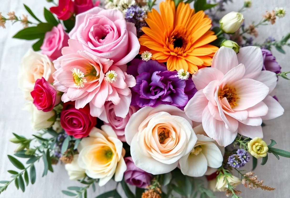 A vibrant floral arrangement in memory of Cherelyn Blackburn.
