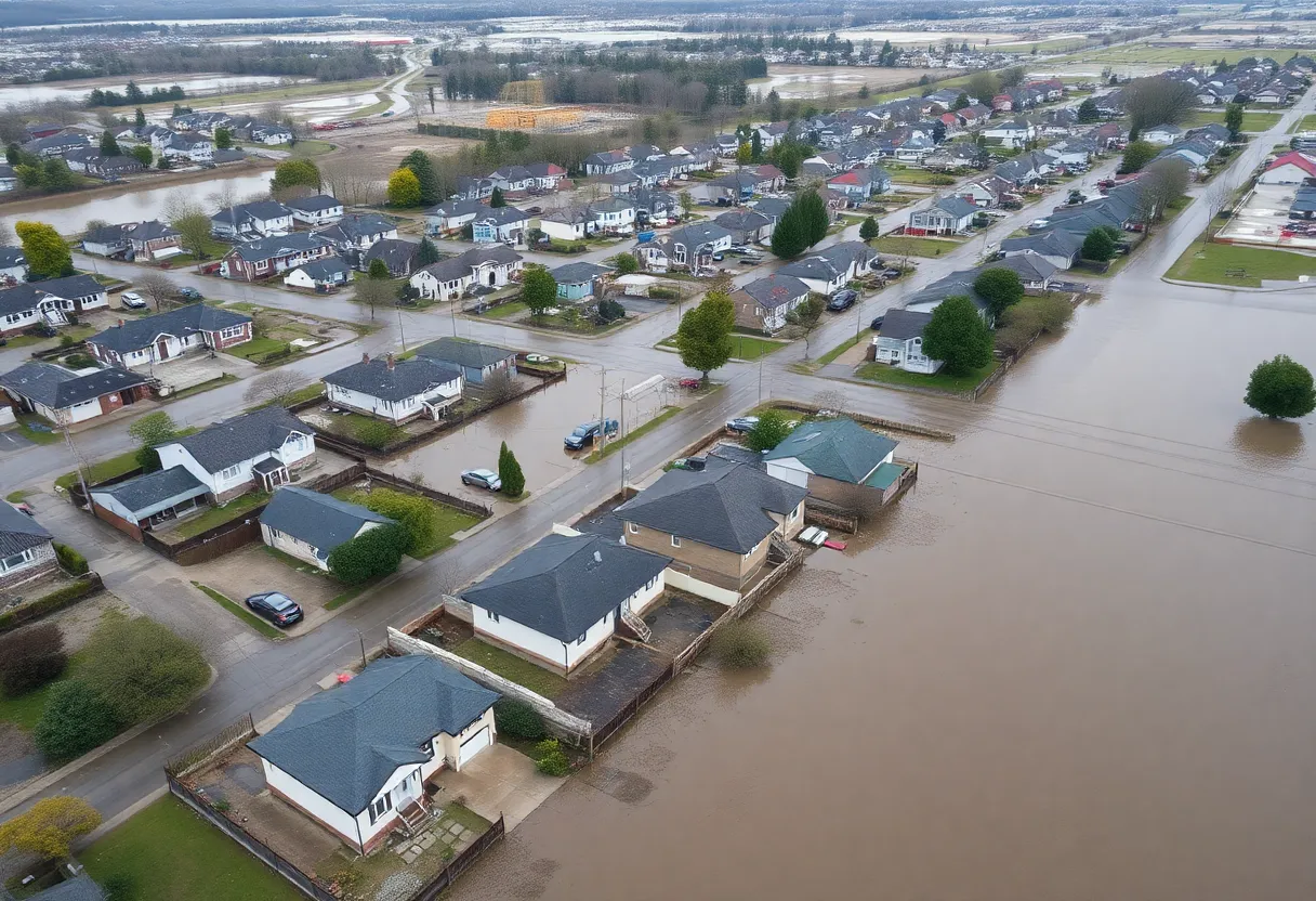 Aerial view of flooding in the Braxton Ridge subdivision in Fountain Inn