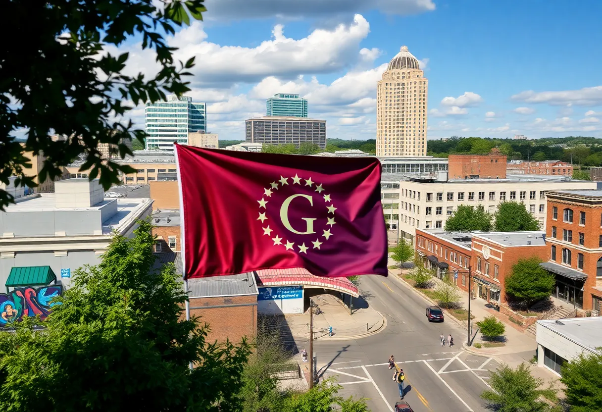 Cityscape of Greenville, South Carolina with discussions of a new city flag