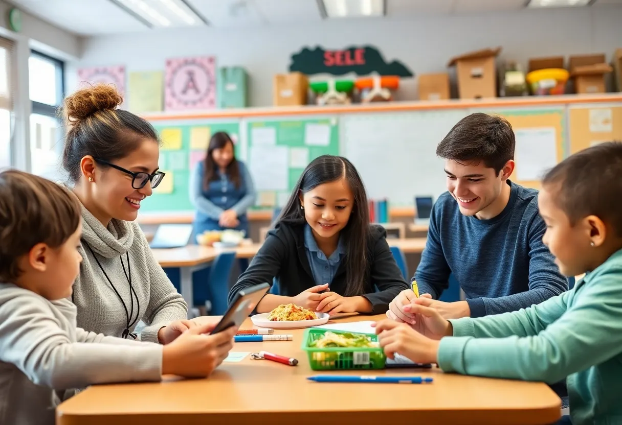 Students and teachers engaging with technology in a classroom setting