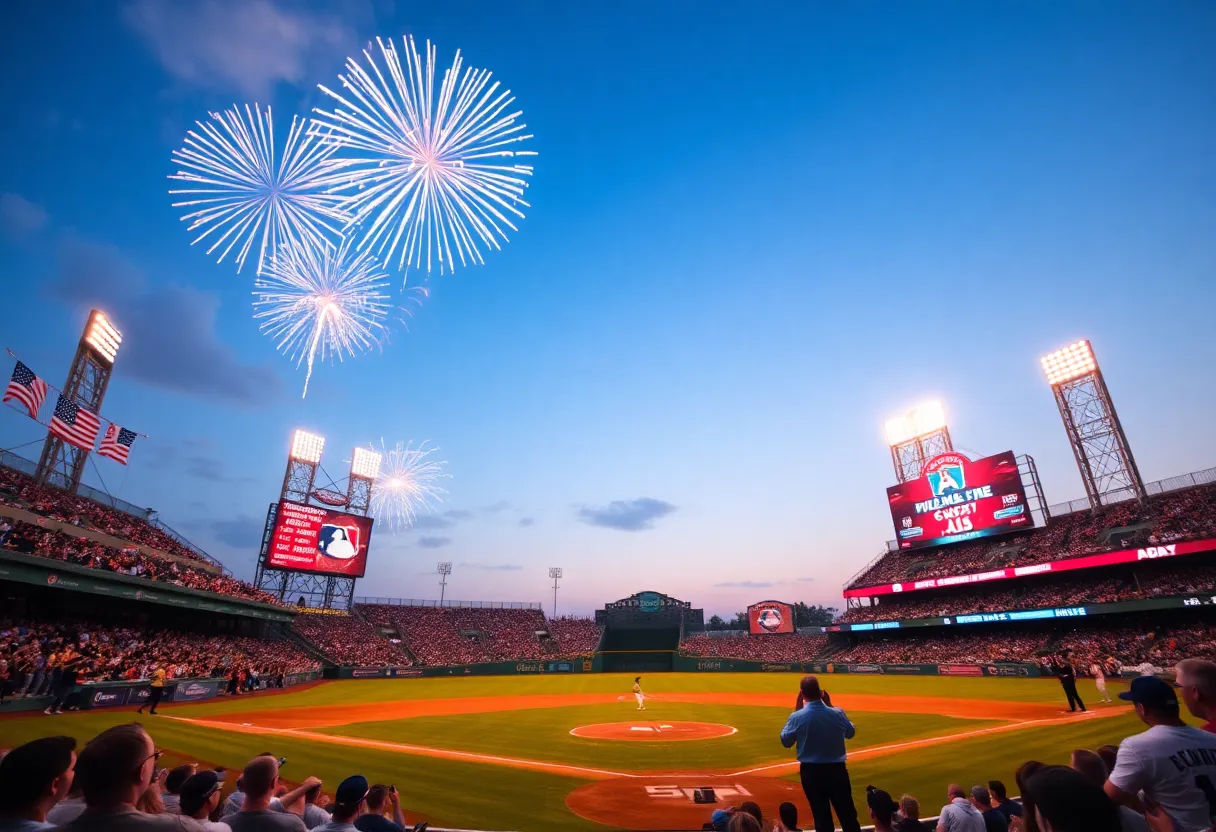 Fans celebrating at the Greenville Drive's anniversary event with a ceremonial first pitch.