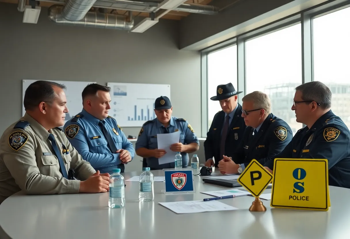 Law enforcement officials discussing crime prevention strategies