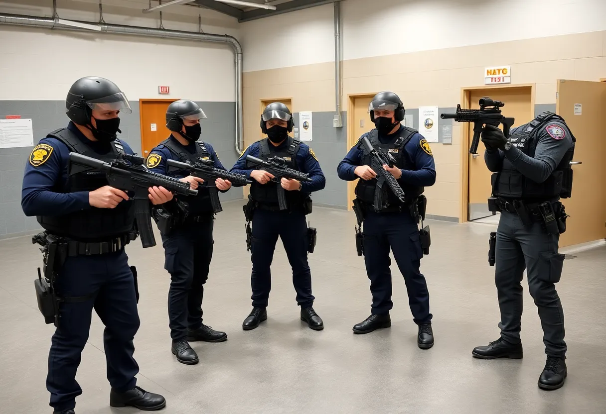 Law enforcement training exercise focused on safety protocols