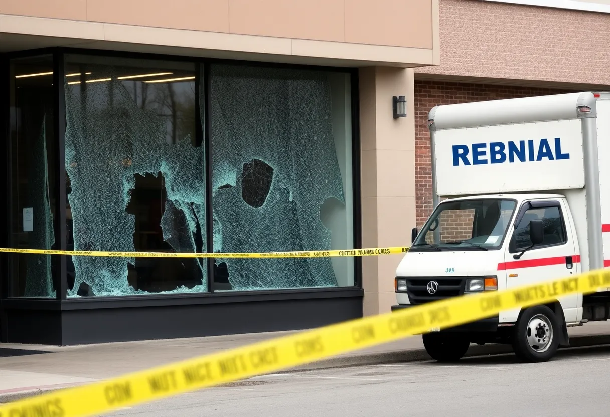 Damaged storefront of Lululemon after burglary